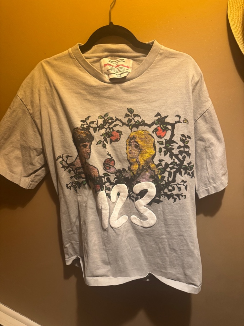 Light Gray Graphic Short Sleeve Tee with Apple Illustration